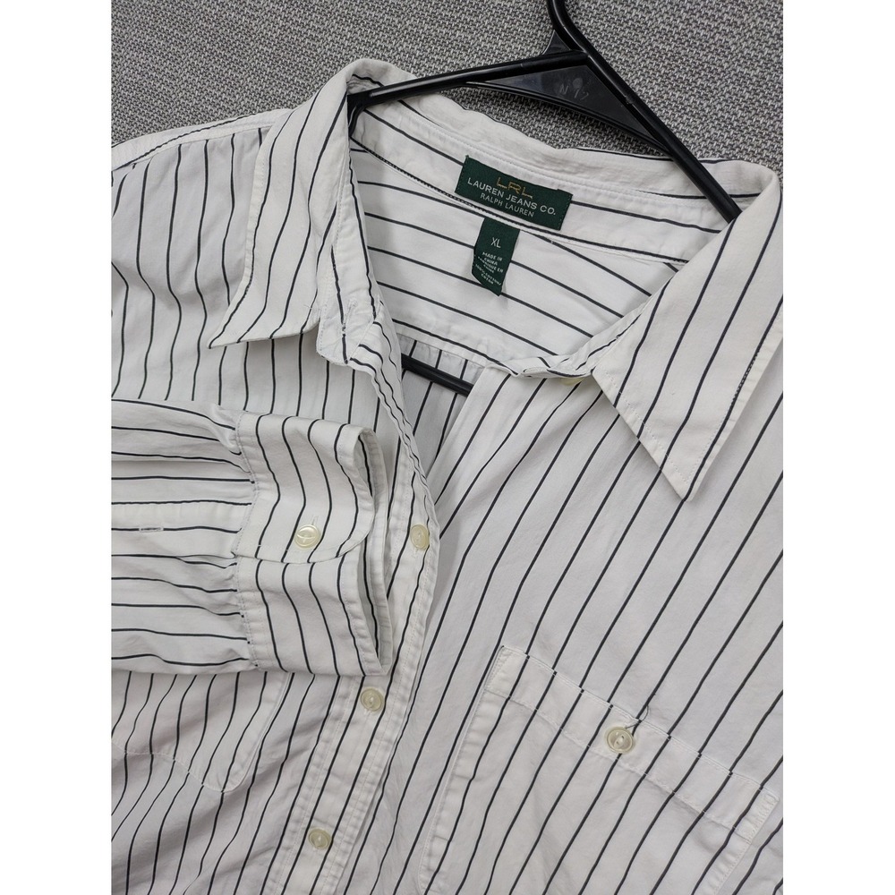 Lauren Jeans Co. Shirt Womens XL White Stripe Button Up Long Sleeve Cotton